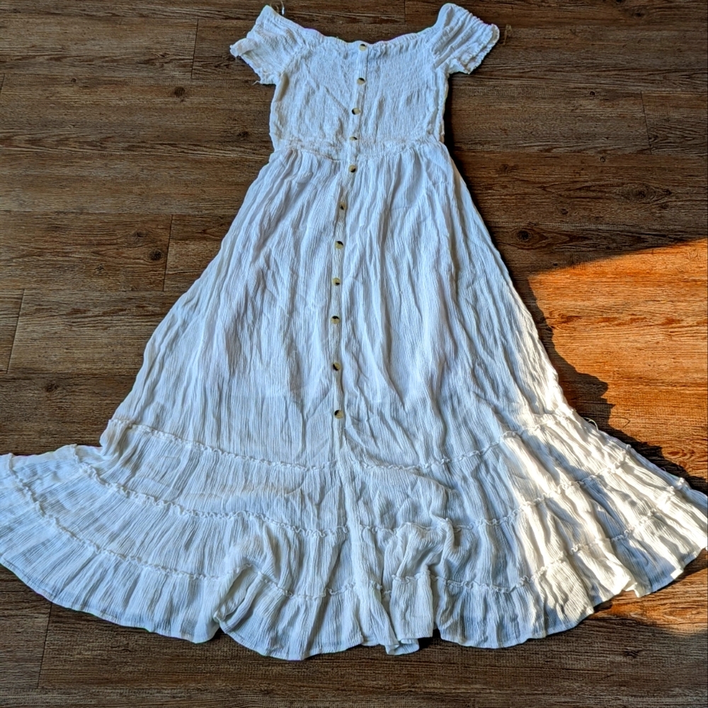 White, long,formal, plus size dress